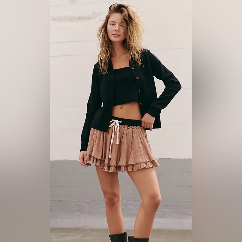 New! Free People Pretty Please Boho Mini Skirt flouncy, raw-edge hemline Small - Picture 2 of 7
